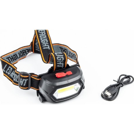 Фонарь налобный COB 130 lumen, АКБ Li-ion 3.7V 18650 зарядка от USB, влагозащитный, чёрный BL-203 Китай