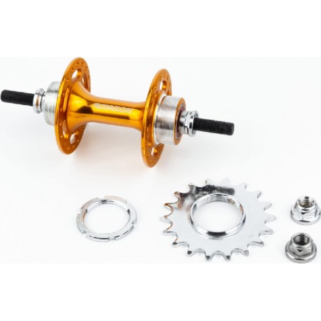 Втулка задняя FIX  36H с фиксированной передачей 18Т, резьба Flip-Flop, 2 пром гайка, золотистая KT-DP6R QUANDO