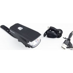 Ліхтар передній 1 діод 350 lumen+дзвінок 5 мелодій, Li-ion 3.7V 1200mAh зарядка від USB, вологозахисний, чорний HJ-0011 Китай