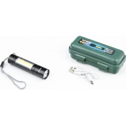 Фонарь 1 LED+COB 300 lumen ручной, алюминиевый, Li-ion 3.7V 450mAh зарядка от USB чёрный BL-510 Китай