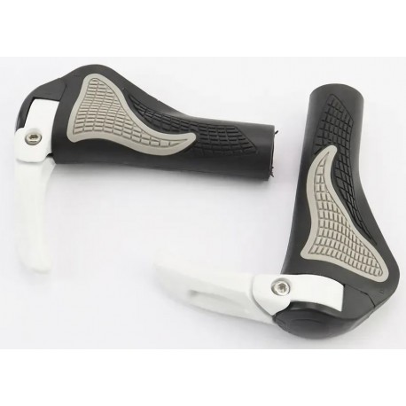 Ручки руля 140мм с зажимом Lock-On, эргономичные с рожками, чёрно-серо-белые RB-BT1008 Китай