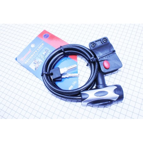 Замок противоугонный тросовый 1500х8мм под ключ, крепл. за трубу сидения, TY555 Tonyon