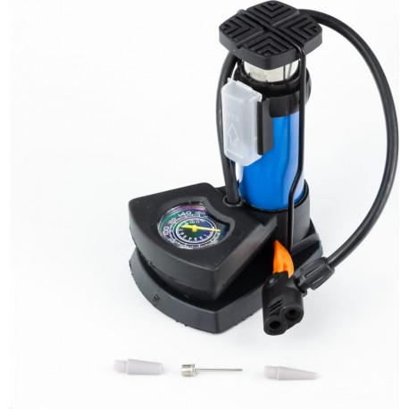 Насос ножний "підлоговий" алюмінієвий з манометром, 160 psi/11 bar, під штуцера Schrader&Presta, синій Китай