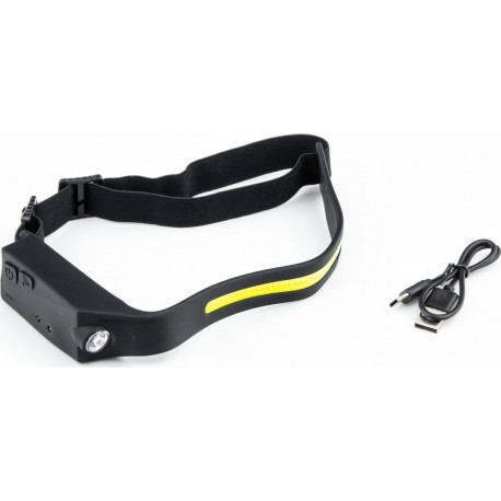 Ліхтар налобний 1 LED+COB 350 lumen, сенсорне керування рухом руки, Li-ion 3.7V 1200mAh зарядка від USB, вологозахисний, чорний 