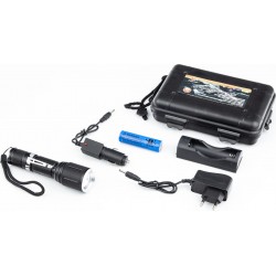 Фонарь LED Cree XML-T6 (Zoom) 700 lumen ручной, алюминиевый, АКБ Li-ion 3.7V 18650 зарядка от авто/220V, влагозащитный, чёрный B