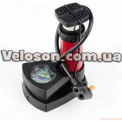 Насос ножний "підлоговий" алюмінієвий з манометром, 160 psi/11 bar, під штуцера Schrader&Presta, червоний Китай