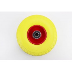 Колесо на тачку "ПІНОПОЛІУРЕТАН" 3,00-4, пром-підшипники під вісь 20мм, жовто-червоне Китай