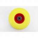 Колесо на тачку "ПІНОПОЛІУРЕТАН" 3,00-4, пром-підшипники під вісь 20мм, жовто-червоне Китай