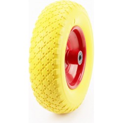Колесо на тачку "ПЕНОПОЛИУРЕТАН" 4,00-6, пром-подшипники под ось 16мм, жёлто-красное Китай
