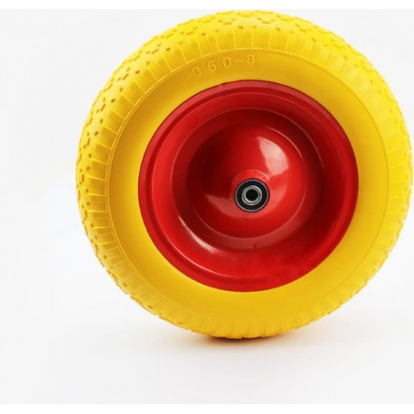 Колесо на тачку "ПЕНОПОЛИУРЕТАН" 3,50-8, пром-подшипники под ось 12мм, жёлто-красное Китай