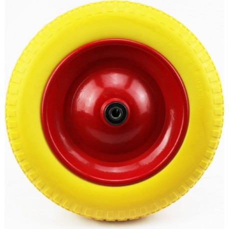 Колесо на тачку "ПЕНОПОЛИУРЕТАН" 3,00-8 (13х3), под ось 12мм, жёлто-красное Китай