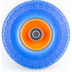 Колесо на тачку "ПІНОПОЛІУРЕТАН" 3,50-4, пром-підшипники під вісь 20мм, синьо-помаранчеве Китай
