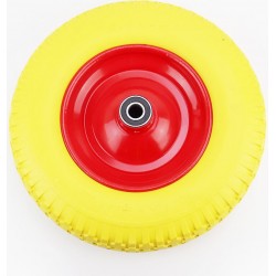 Колесо на тачку "ПЕНОПОЛИУРЕТАН" 4,00-8, пром-подшипники под ось 20мм, жёлто-красное Китай