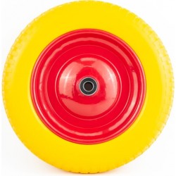 Колесо на тачку "ПЕНОПОЛИУРЕТАН" 3,00-8 (13х3), пром-подшипники под ось 16мм, жёлто-красное Китай