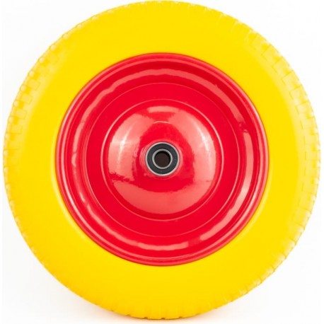 Колесо на тачку "ПЕНОПОЛИУРЕТАН" 3,00-8 (13х3), пром-подшипники под ось 16мм, жёлто-красное Китай