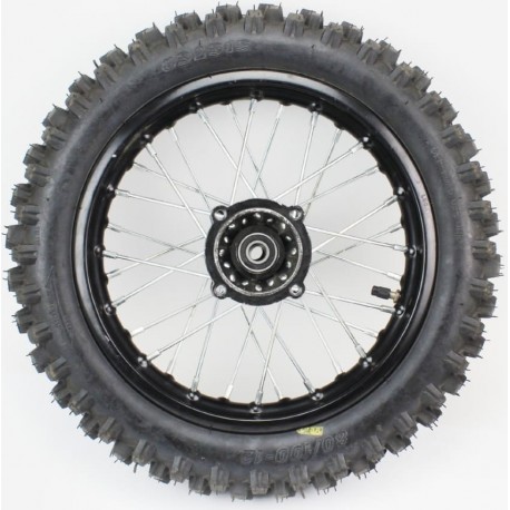 Колесо заднє спицьоване+шина, в зборі 80/100-12 (3,00-12") "вісь 12мм" Китай