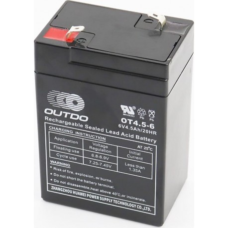 Аккумулятор 6V4,5Ah OT4,5-6 кислотный (L70*W48*H100мм) для ИБП, игрушек и т.д. OUTDO