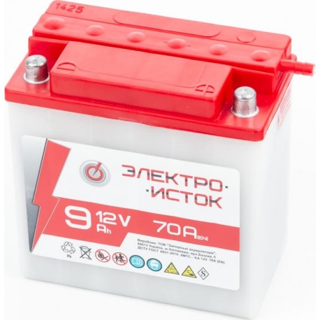 Аккумулятор 12V9Аh 6МТС-9 кислотный (L140*W75*H140мм), круглая клемма Электроисток