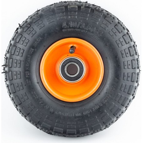 Колесо на тачку 3,50/4,10-4, пром-подшипники под ось 20мм, чёрно-оранжевое Китай