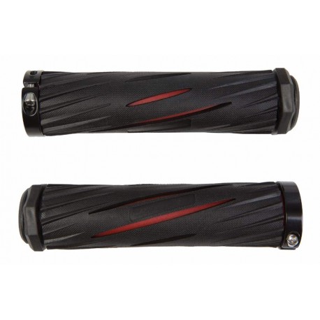 Грипсы 130мм BC-GR6432 черные с красной вставкой с алюм. замками