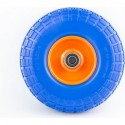 Колесо на тачку "ПЕНОПОЛИУРЕТАН" 3,50/4,10-4, пром-подшипники под ось 16мм, сине-оранжевое Китай