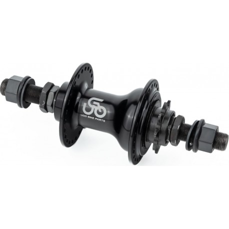 Втулка задняя BMX алюминиевая 14Gx48H драйвер 9Т, 4 пром-подшипника 6902 2RS, ось 14мм, крепл. гайка, чёрная U-B17R UGO