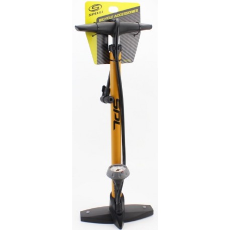 Насос ручной "напольный" с манометром 160 psi/11 bar, под штуцера Schrader&Presta, жёлтый SPM-155P SPELLI
