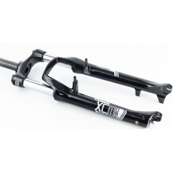 Вилка 26" амортизационная, без резьбы 1-1/8" (28,6мм), шток 240мм, с ходом 100мм, V/Disk-brake, Preload, алюминиевая, чёрная XCM