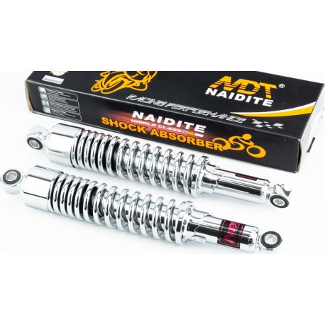 Амортизатор задний JH/CB/CG-340мм*d55мм (втулка 12мм / втулка 10мм) со стаканом регулир., хром к-кт 2шт NAIDITE