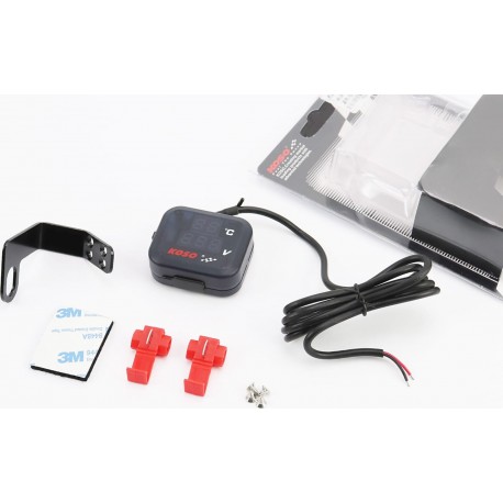 Вольтметр з дисплеєм, червоний циферблат+датчик температури повітря+кріплення (універсальний, компактний) KOSO