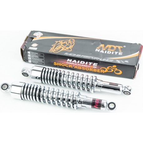 Амортизатор задній JH/CB/CG-340мм*d-55мм (втулка 12мм / втулка 10мм) регул., хром. к-кт 2шт NAIDITE