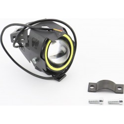 Фара дополнительная светодиодная -LED линза с ободком "ангельский глаз" в  корпусе, с креплением на руль, 110*70мм Китай