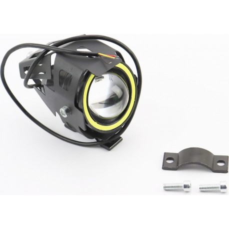 Фара дополнительная светодиодная -LED линза с ободком "ангельский глаз" в  корпусе, с креплением на руль, 110*70мм Китай