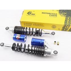 Амортизатор задній JH/CB/CG-340мм*d-60мм (втулка 10/12мм/втулка 10/12мм) газовий регул., чорний-синій к-кт 2шт GO!