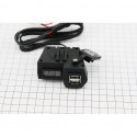 Зарядка USB універсальна на 2 виходи, з кнопкою вмик/вимик+вольтметр (кріплення на кермо) Китай