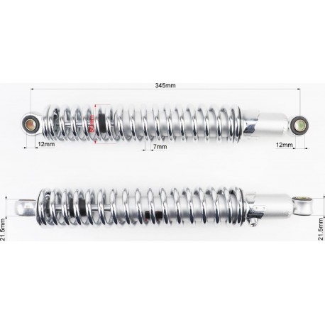 Амортизатор задний 345мм, D-50мм (втулка 12мм / втулка 12мм) регулир., хром к-кт 2шт NAIDITE