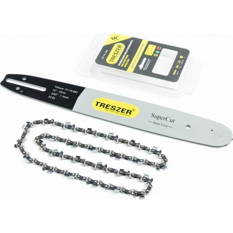 Шина 14"-1,3мм 3/8" 52зв L-42см + ланцюг 3/8"-1,3мм, 52зв. квад. зуб, на блістері TRESZER