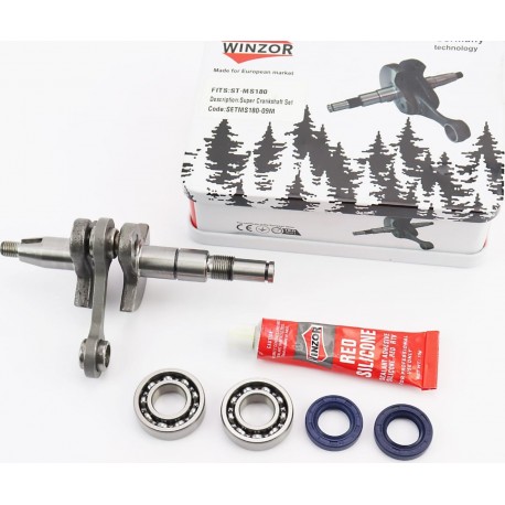 Коленвал, палец 10мм MS-180 + подшипник + подшипник 6002-2шт + сальник 15x25x5-2шт, металлическая коробка WINZOR