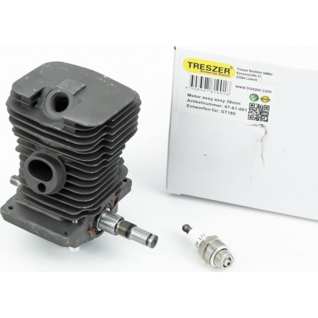 Цилиндр, к-кт (цпг) MS-180 38мм (палец 10мм), чёрный + коленвал + свеча в сборе TRESZER
