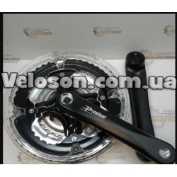 БАЙК, 28/38/48T АЛЮМИНИЙ, полностью Черный, защита прозрачная,  три звезды, длина: 170L,  (см.