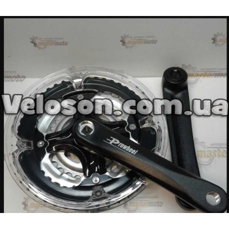 БАЙК, 28/38/48T АЛЮМИНИЙ, полностью Черный, защита прозрачная,  три звезды, длина: 170L,  (см.