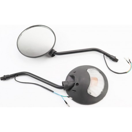 Дзеркала к-кт круглі, чорні "Delta" з поворотниками на чорної ніжки, М10 Китай