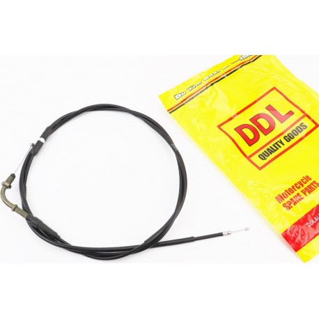 Трос газа для GY6 под карбюратор JH70 (крепление верхнее с гайкой) (с регулировкой по длине) (трос 200см/ кожух 191см) DDL