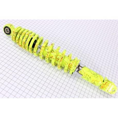 Амортизатор задний GY6/Honda-320мм*D-55мм (втулка 10мм / вилка 8мм) регул., лимонный с паутиной NAIDITE