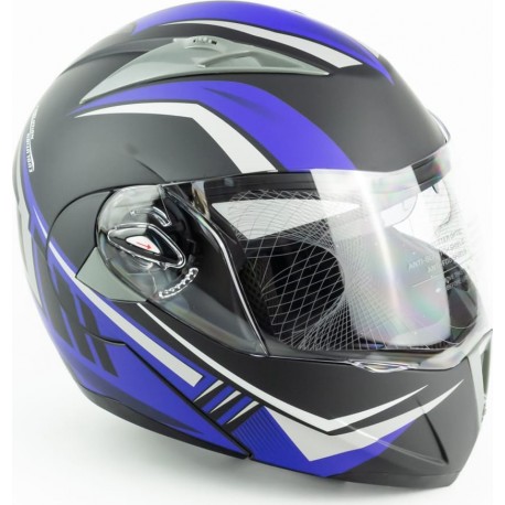 Шлем модуляр с откидным подбородком,   очки F-158 S (55-56см), чёрно-синий мат FORTE