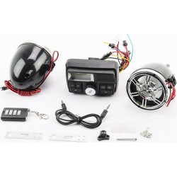 АУДИО-блок с ЖК дисплеем (МРЗ-USB/SD, FM, пультДУ, сигнализация)+колонки 2шт, хром Китай