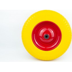 Колесо на тачку "ПЕНОПОЛИУРЕТАН" 4,00-8, пром-подшипники под ось 16мм, жёлто-красное Китай