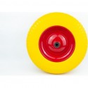 Колесо на тачку "ПЕНОПОЛИУРЕТАН" 4,00-8, пром-подшипники под ось 16мм, жёлто-красное Китай