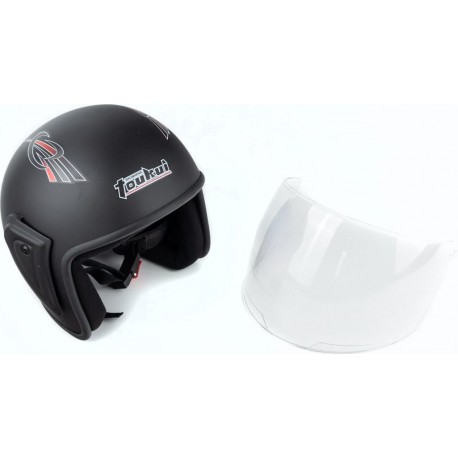 Шлем открытый HK-215, чёрный матовый с красно-серым рисунком  отличия рисунков) Toukui