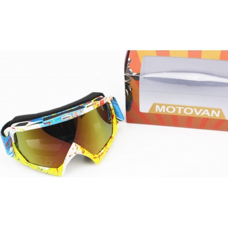 Очки кроссовые/эндуро/АТV, бело-жёлто-синие (зеркальное стекло), MJ-16 MOTOVAN
